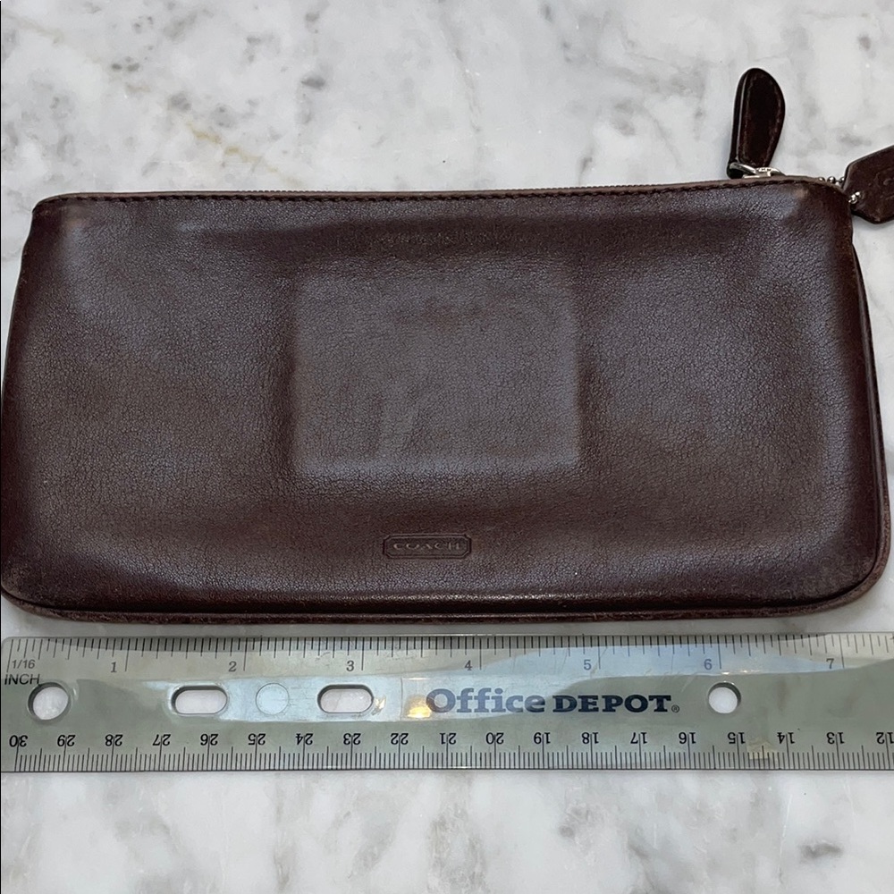 Coach Brown Leather pouch with zipper 7.5” Smooth Finish